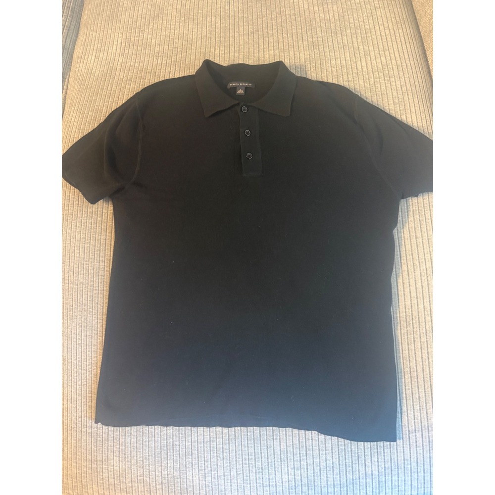 Banana Republic Mens Large Black Short Sleeve Knit Polo Shirt Three Button